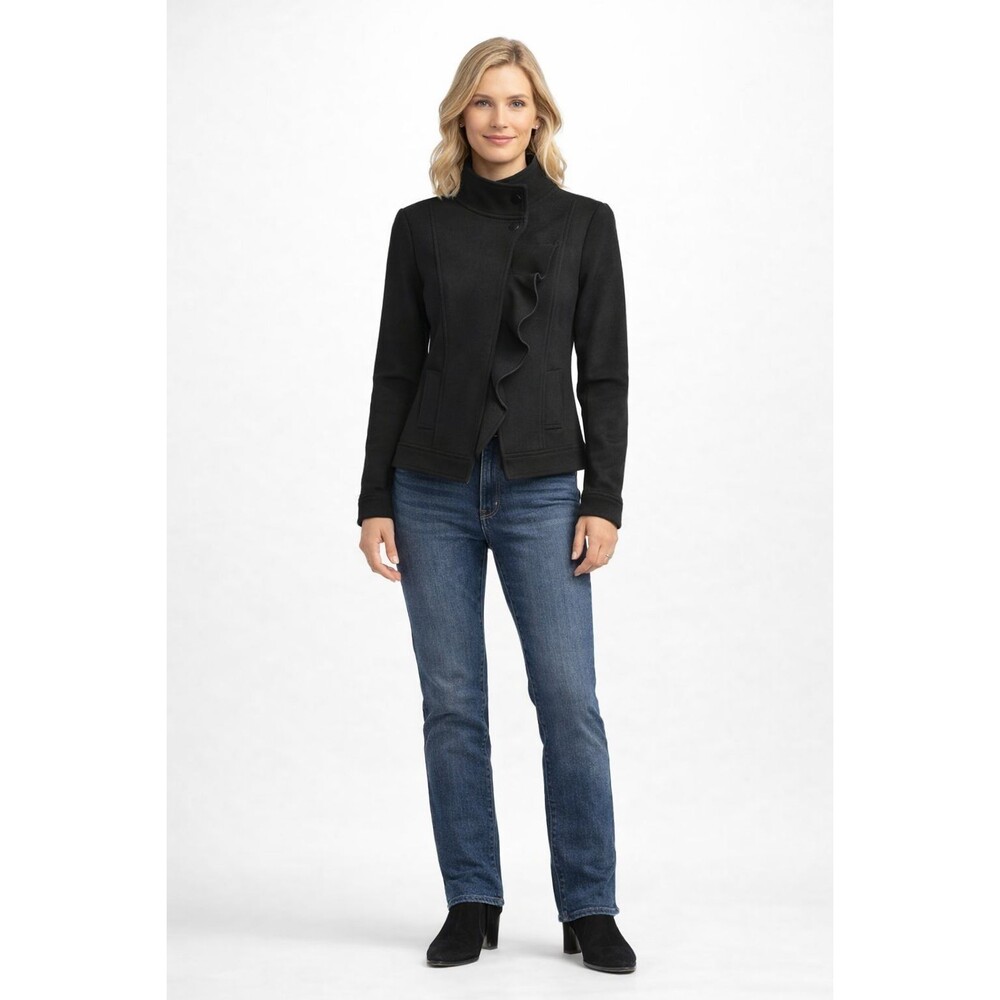 BCBGMAXAZRIA Black Wool Blend Jacket SMALL Asymmetrical Snap Women's MRT8B562